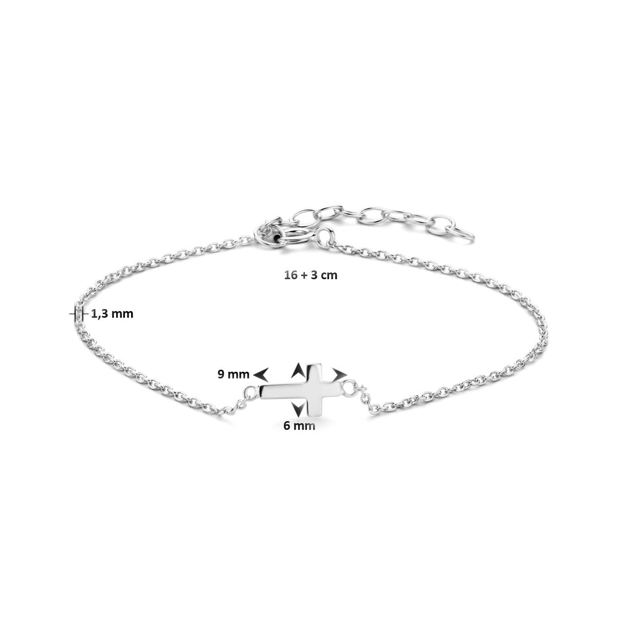 Zilver Gerhodineerd Armband Kruis 16 + 3 Cm 1334822 - PansiteNederland.nl