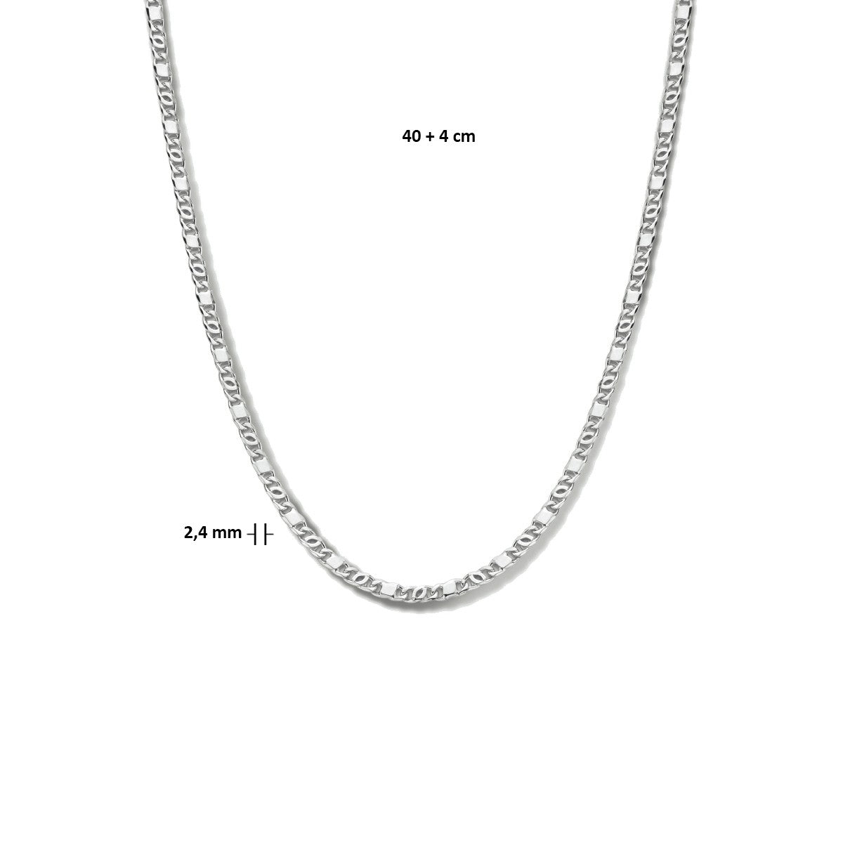 zilver gerhodineerd collier valkenoog met tussenstuk 2,4 mm 40 + 4 cm 1334840 - PansiteNederland.nl
