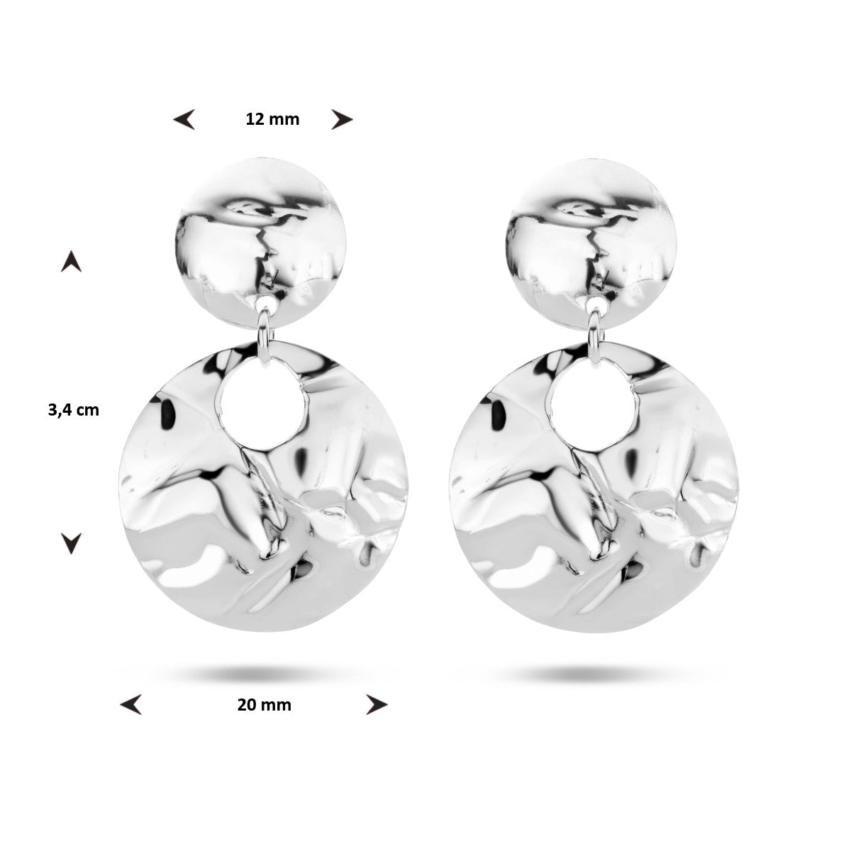 Zilver Gerhodineerd Oorhangers Gehamerd 1334885 - PansiteNederland.nl