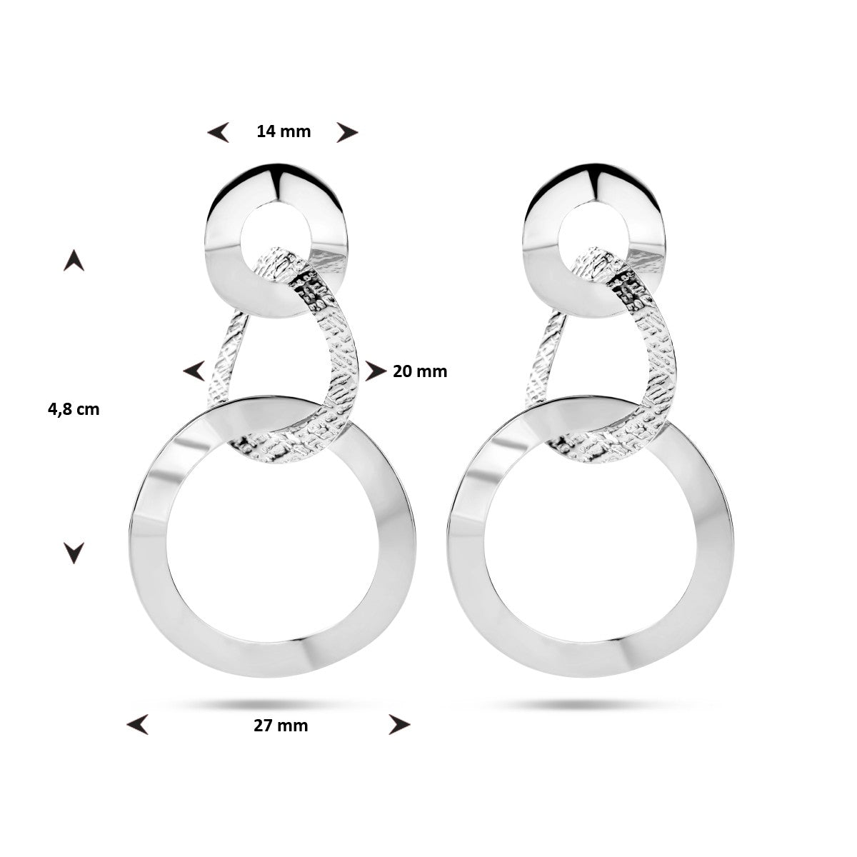 Zilver Gerhodineerd Oorhangers Rondjes Poli/Mat 1334889 - PansiteNederland.nl