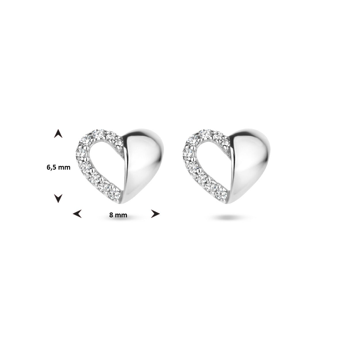 Zilver Gerhodineerd Oorknoppen Hart Zirkonia 1335073 - PansiteNederland.nl