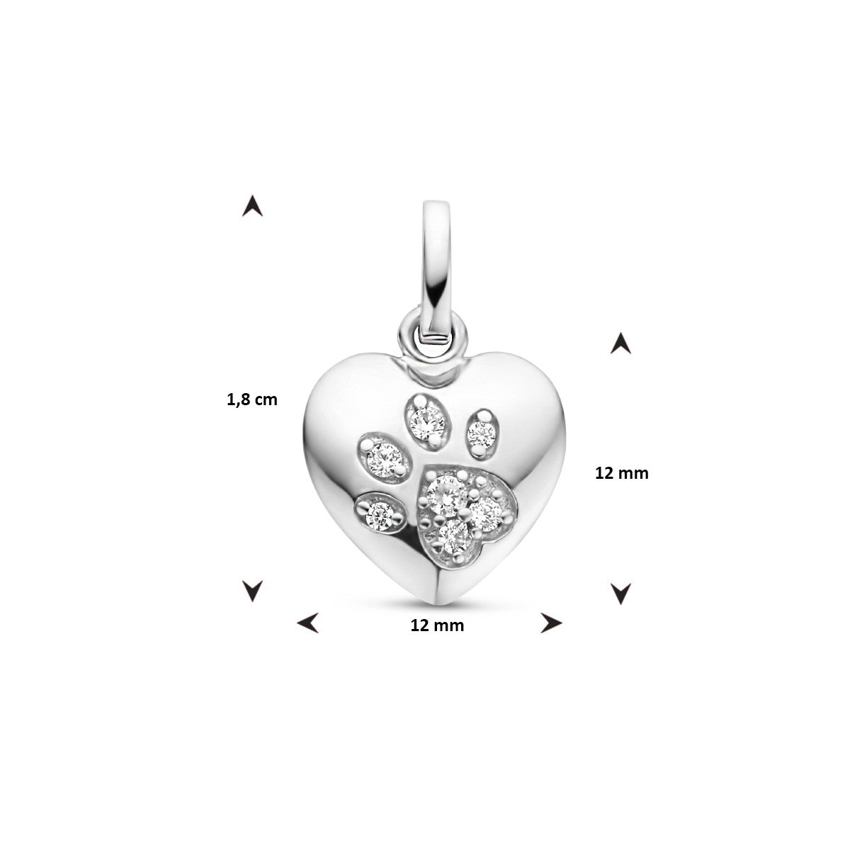 zilver gerhodineerd hanger hart en hondenpoot zirkonia 1335075 - PansiteNederland.nl