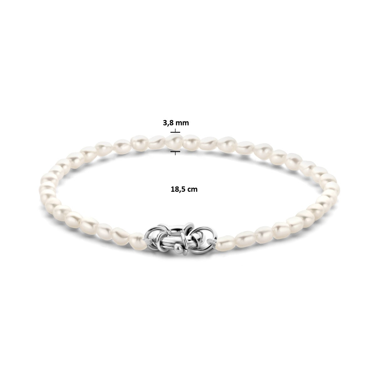 Zilver Gerhodineerd Armband Parel 3,8 Mm 18,5 Cm Met Groot Springslot 1335083 - PansiteNederland.nl