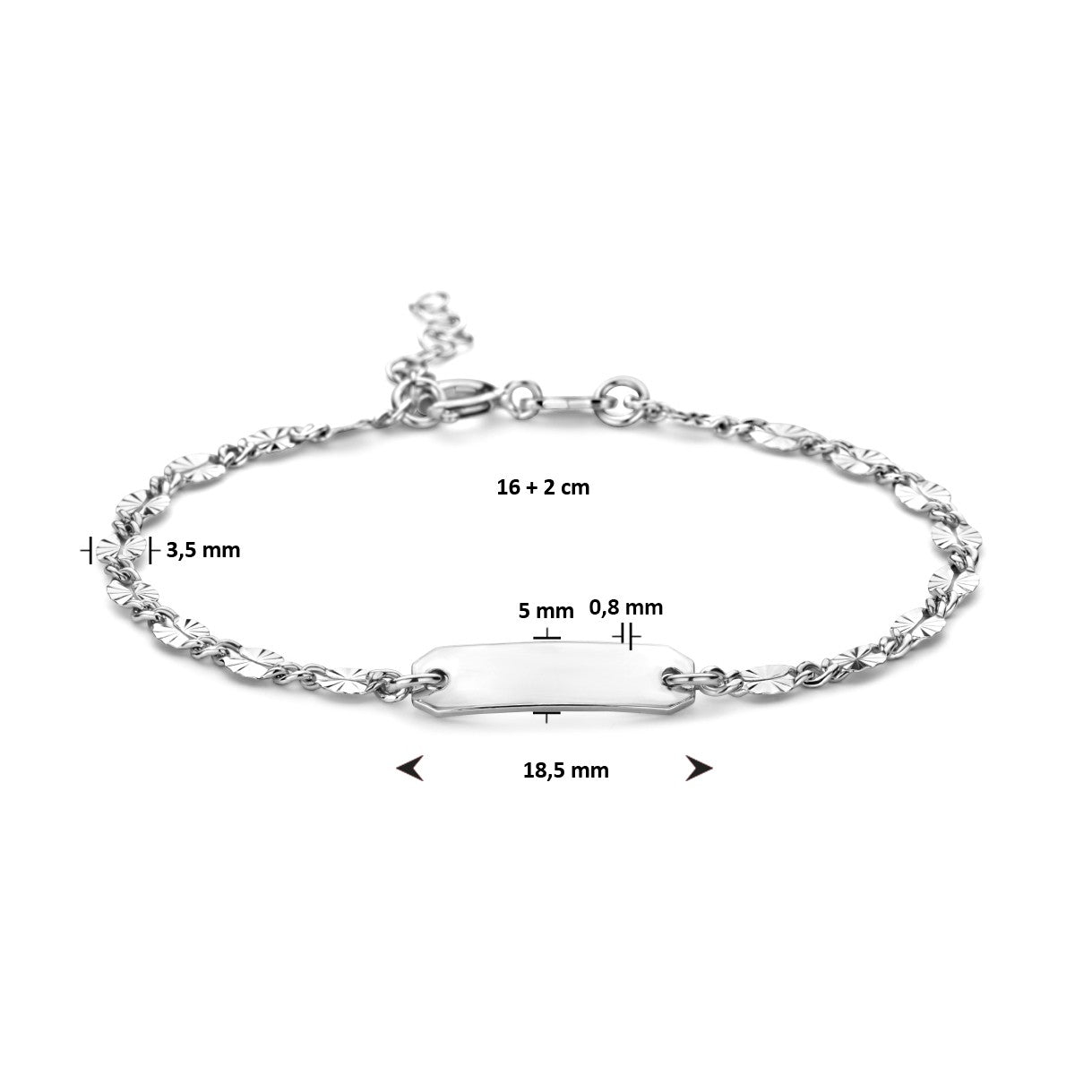 Zilver Gerhodineerd Graveerarmband Plaat 5,0 Mm 16 + 2 Cm 1335182 - PansiteNederland.nl