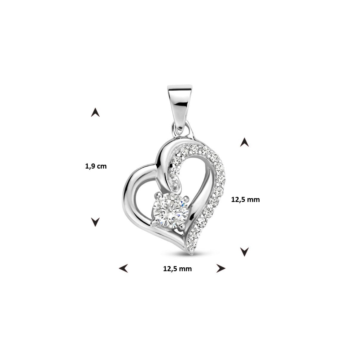 zilver gerhodineerd hanger hart zirkonia 1335415 - PansiteNederland.nl