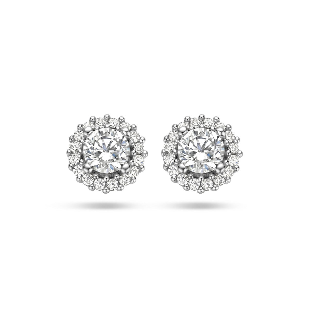 Zilver Gerhodineerd Oorknoppen Zirkonia Halo 1335620 - PansiteNederland.nl