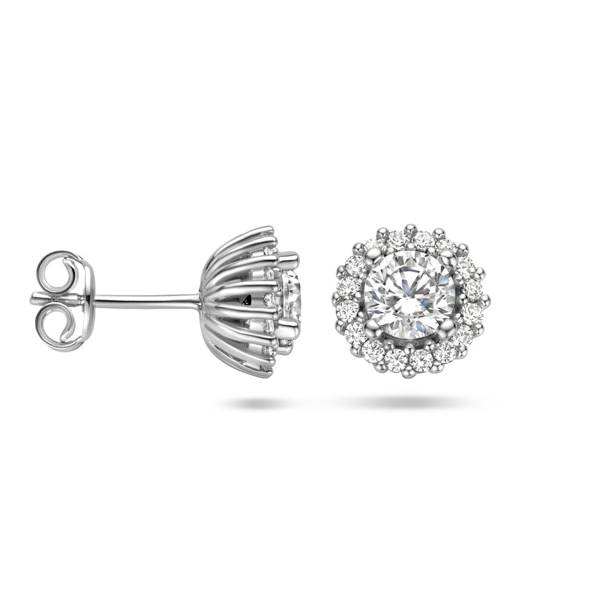 Zilver Gerhodineerd Oorknoppen Zirkonia Halo 1335620 - PansiteNederland.nl