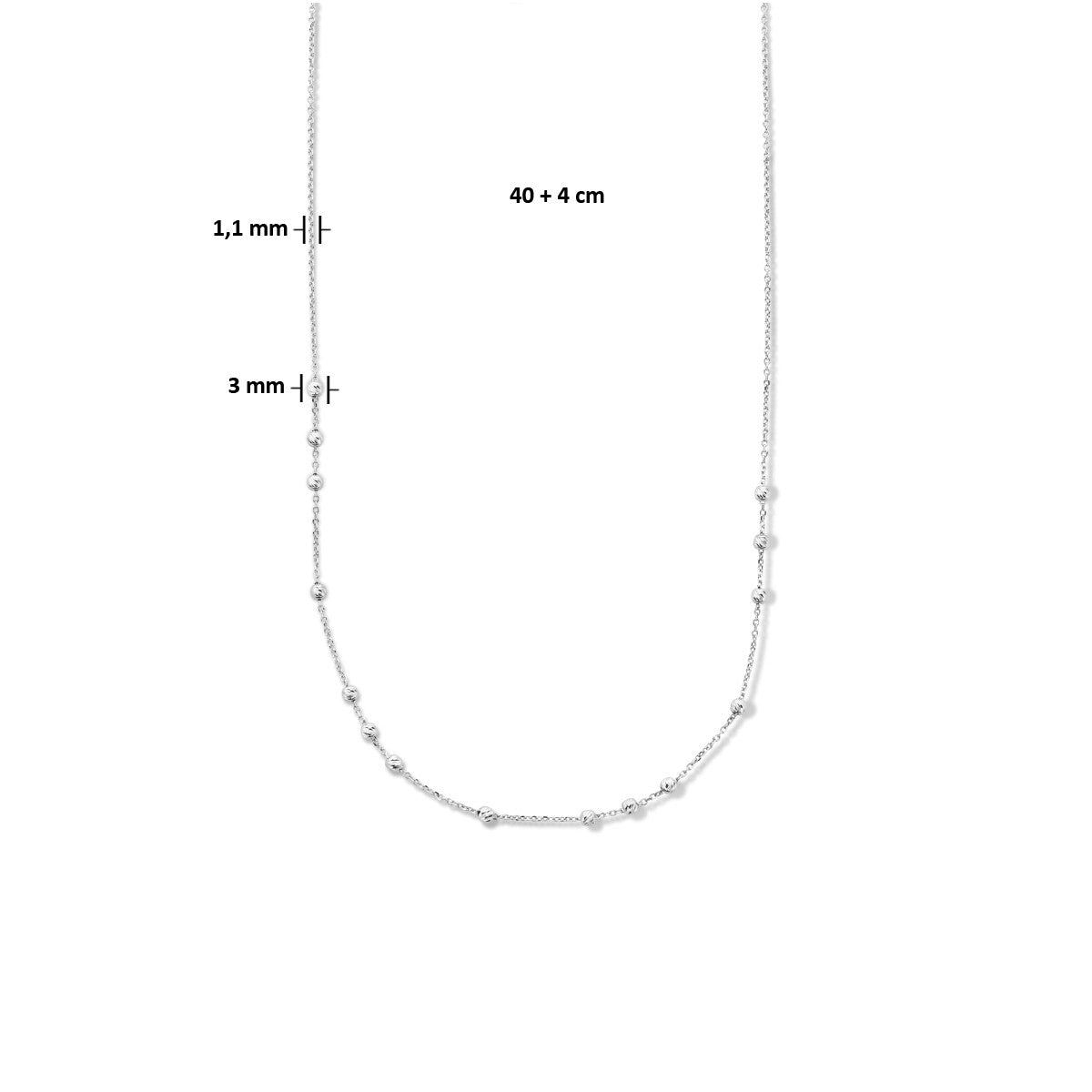 zilver gerhodineerd collier bolletjes gediamanteerd 3,0 mm 40 + 4 cm 1335671 - PansiteNederland.nl