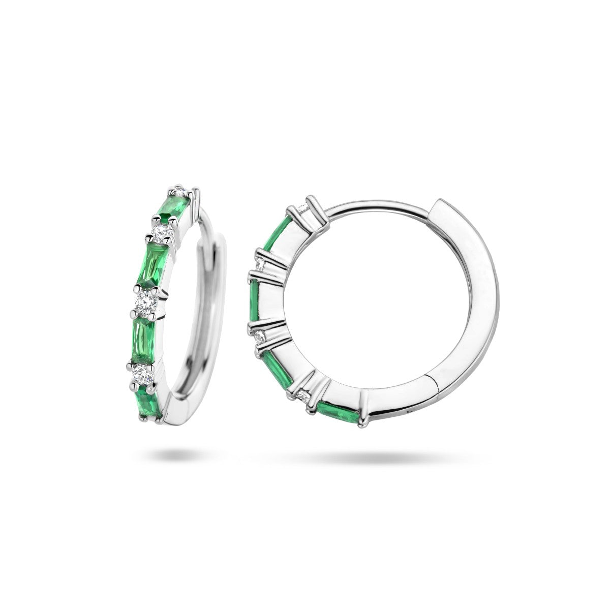 Zilver Gerhodineerd Klapoorringen Groen En Wit Zirkonia 1335749 - PansiteNederland.nl