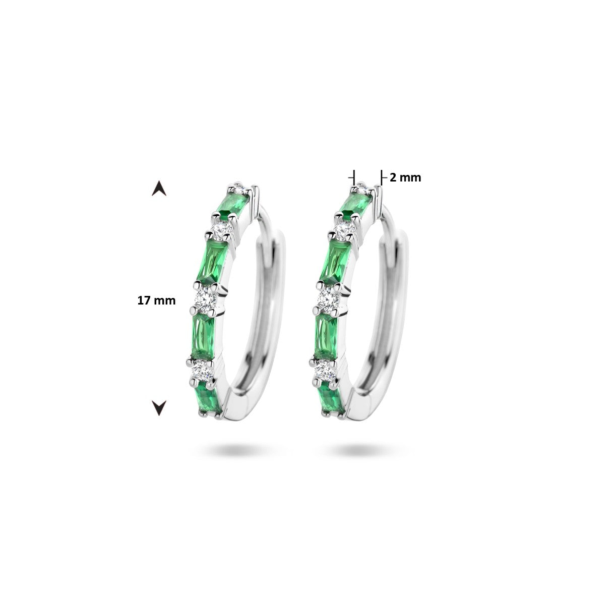 Zilver Gerhodineerd Klapoorringen Groen En Wit Zirkonia 1335749 - PansiteNederland.nl