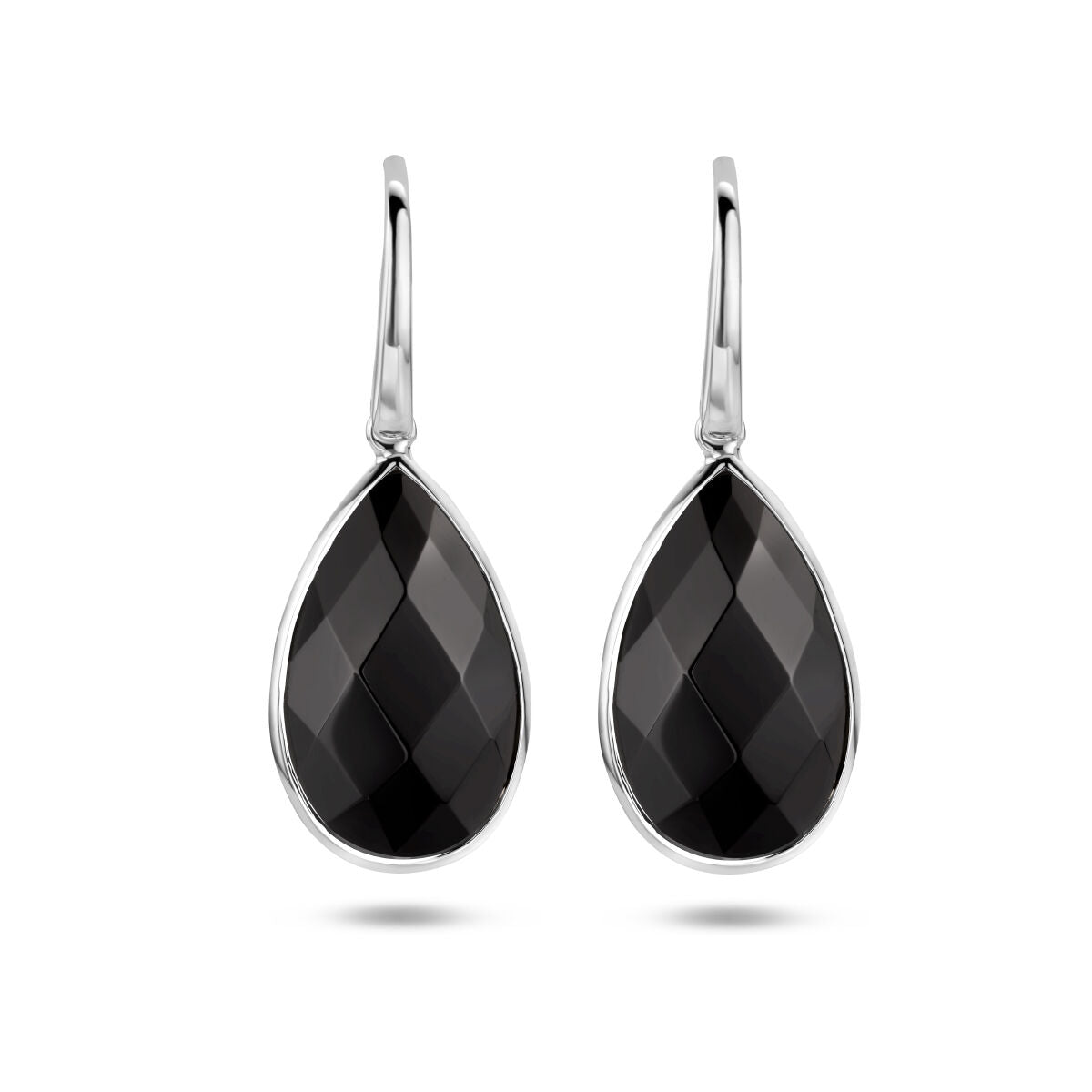 Zilver Gerhodineerd Oorhangers Onyx Franse Haak 1335825