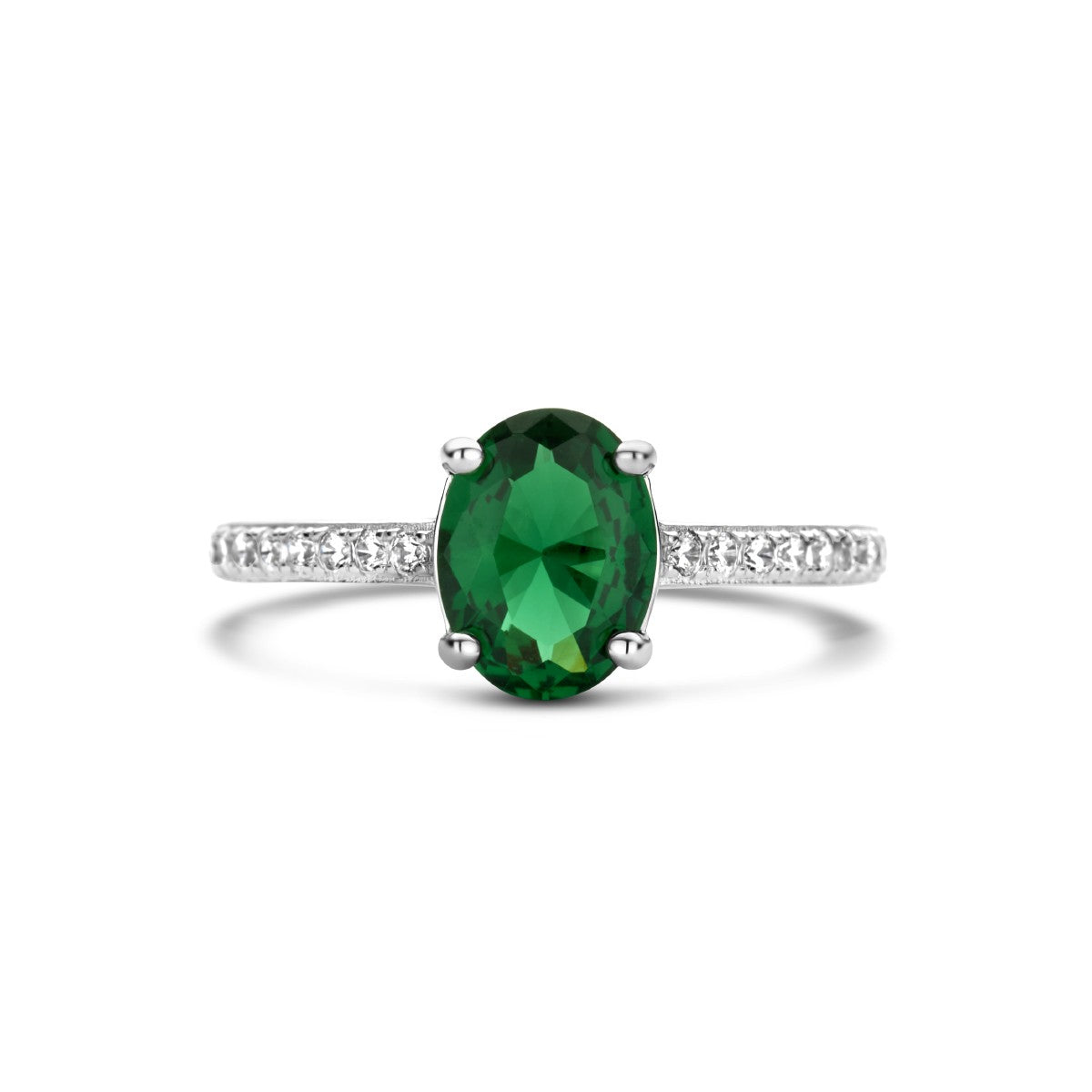 Gerhodineerd Zilver Ring Groen En Wit Met Zirkonia 1335859 - PansiteNederland.nl