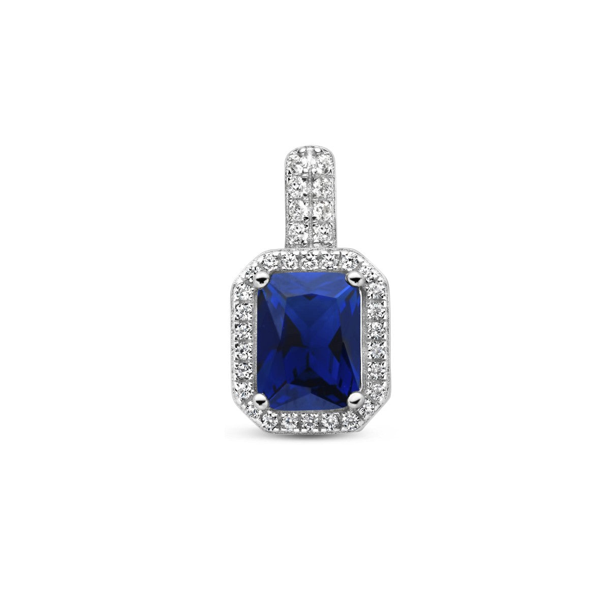 zilver gerhodineerd hanger blauw en wit zirkonia halo 1336034 - PansiteNederland.nl