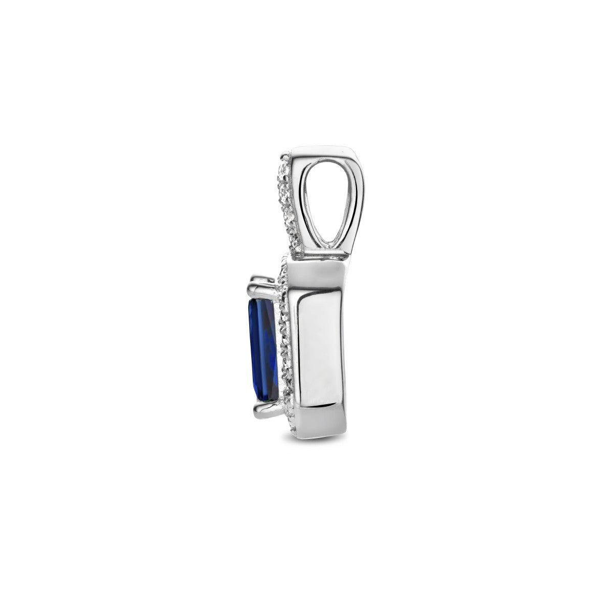 zilver gerhodineerd hanger blauw en wit zirkonia halo 1336034 - PansiteNederland.nl