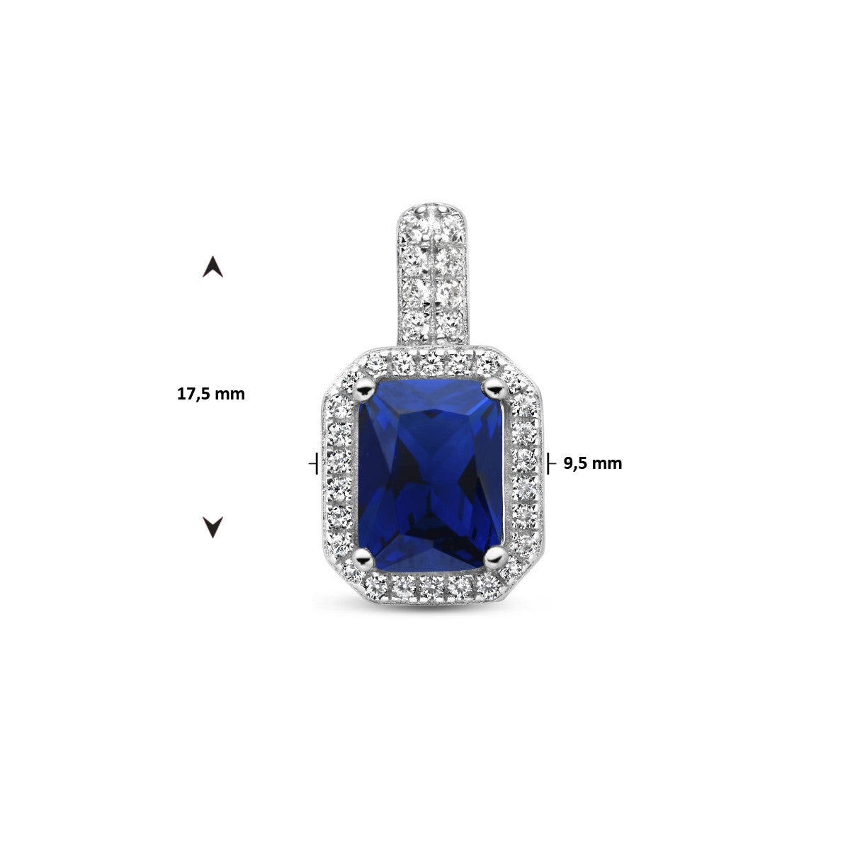 zilver gerhodineerd hanger blauw en wit zirkonia halo 1336034 - PansiteNederland.nl