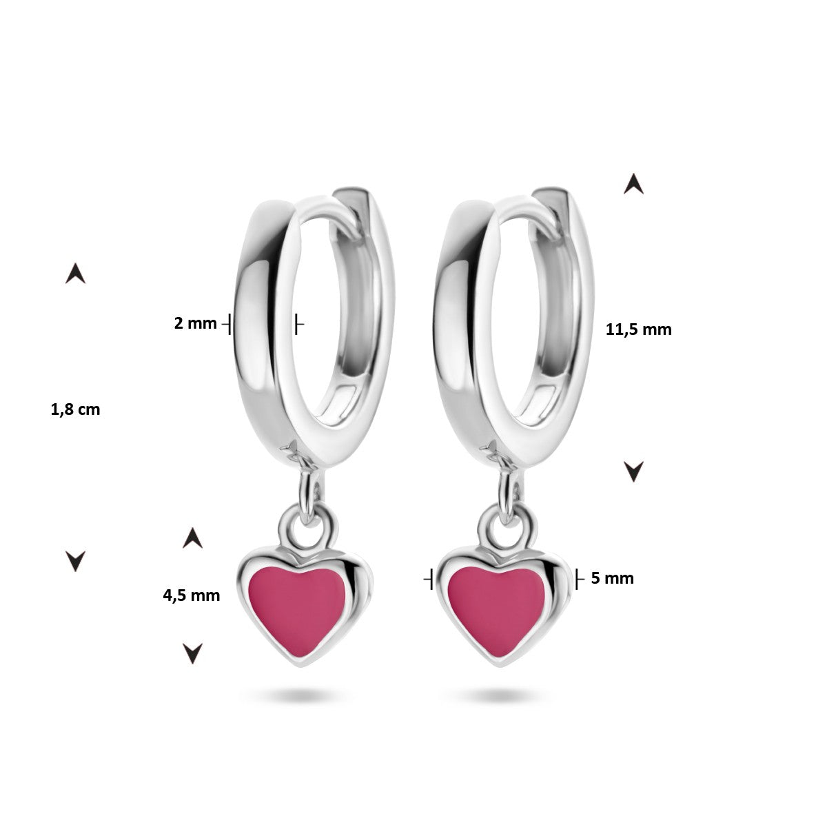 Zilver Gerhodineerd Klapoorringen Hart 1336086 - PansiteNederland.nl