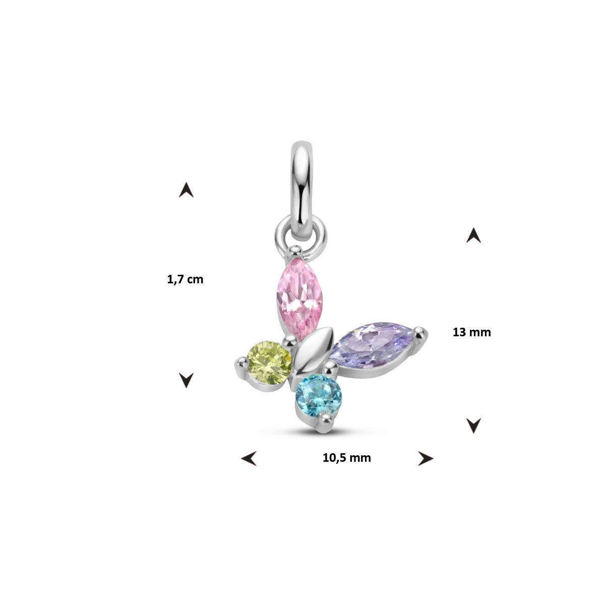 zilver gerhodineerd hanger vlinder meerdere kleuren zirkonia 1336094 - PansiteNederland.nl