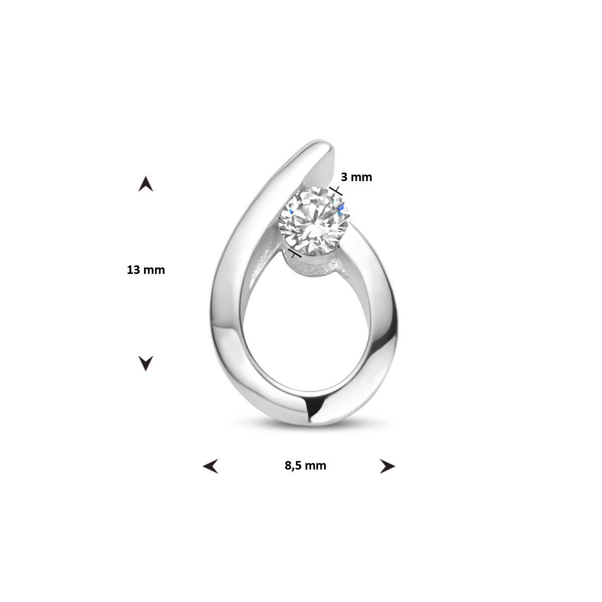 zilver gerhodineerd hanger druppel zirkonia 1336098 - PansiteNederland.nl