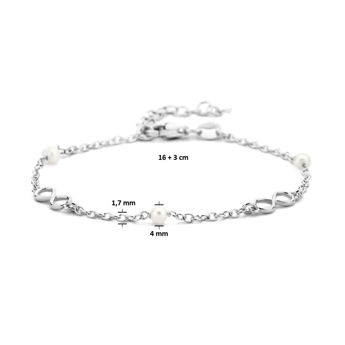 Zilver Gerhodineerd Armband Infinity En Parels 16 + 3 Cm 1 Micron 1336157 - PansiteNederland.nl