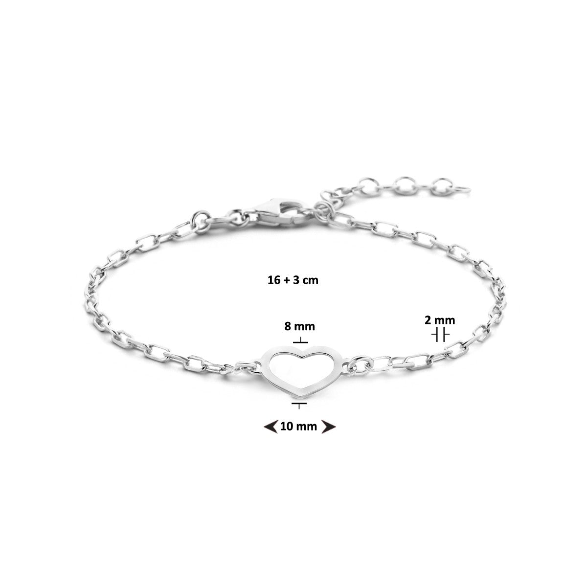 Zilver Gerhodineerd Armband Hart 16 + 3 Cm 1336398 - PansiteNederland.nl
