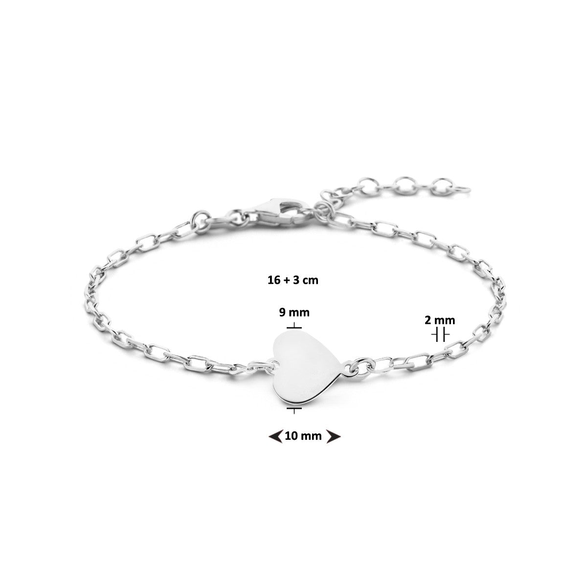 Zilveren Hart Armband 16 + 3 cm - Gerhodineerd 925 Elegante Schakel met Karabijnsluiting - 1336399, exclusief en kwalitatief hoogwaardig. Ontdek nu!