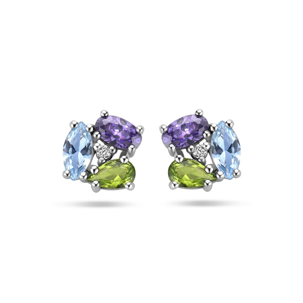 Zilver Gerhodineerd Oorknoppen Zirkonia En Synth. Edelstenen 1336555