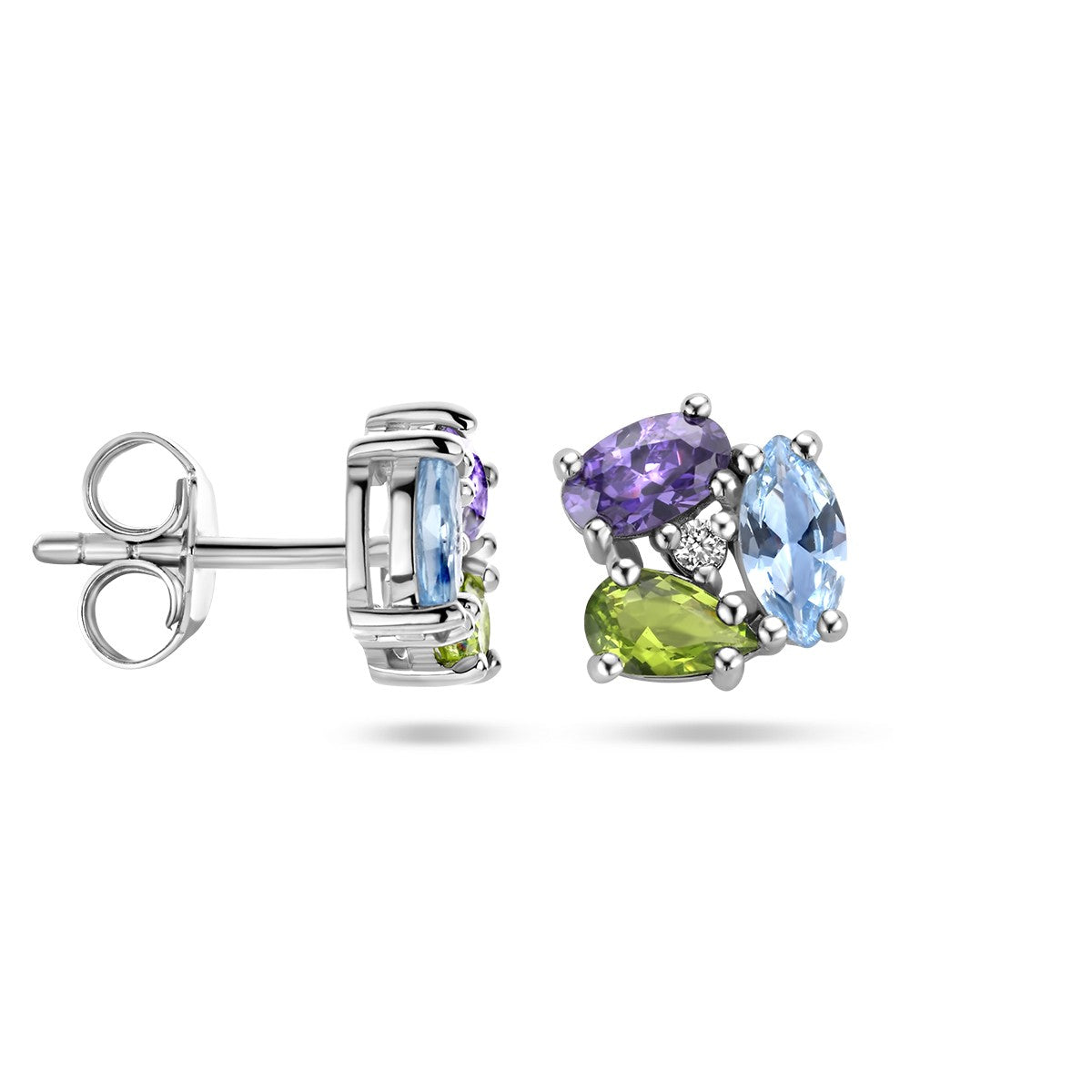 Zilver Gerhodineerd Oorknoppen Zirkonia En Synth. Edelstenen 1336555