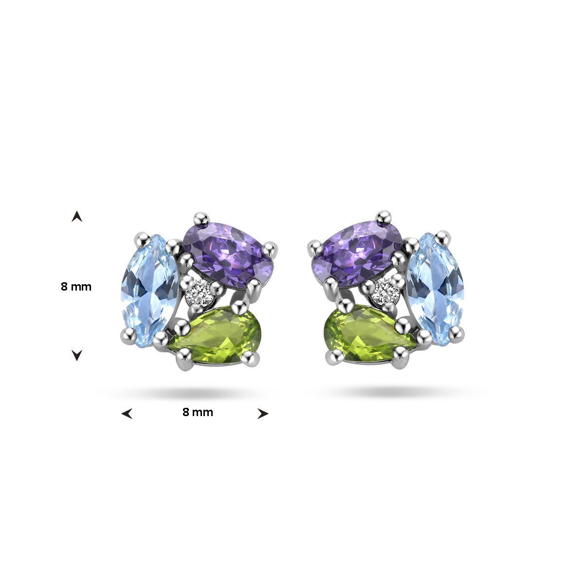 Zilver Gerhodineerd Oorknoppen Zirkonia En Synth. Edelstenen 1336555