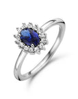 Gerhodineerd Zilver Ring Synth. Saffier En Met Zirkonia Halo 1336563 - PansiteNederland.nl