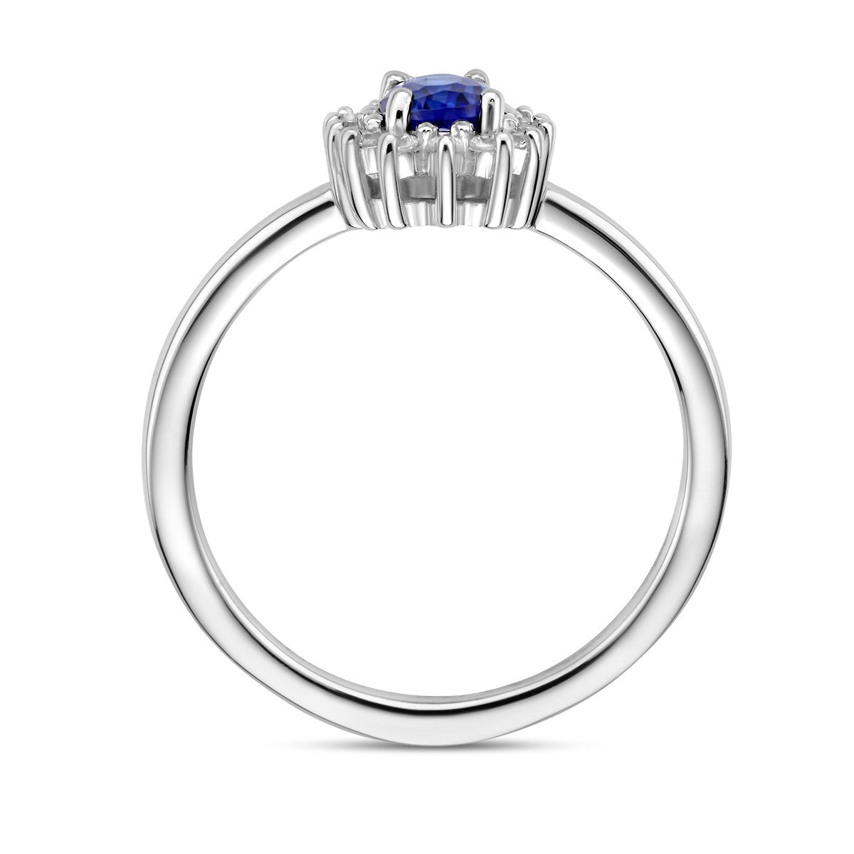 Gerhodineerd Zilver Ring Synth. Saffier En Met Zirkonia Halo 1336563 - PansiteNederland.nl