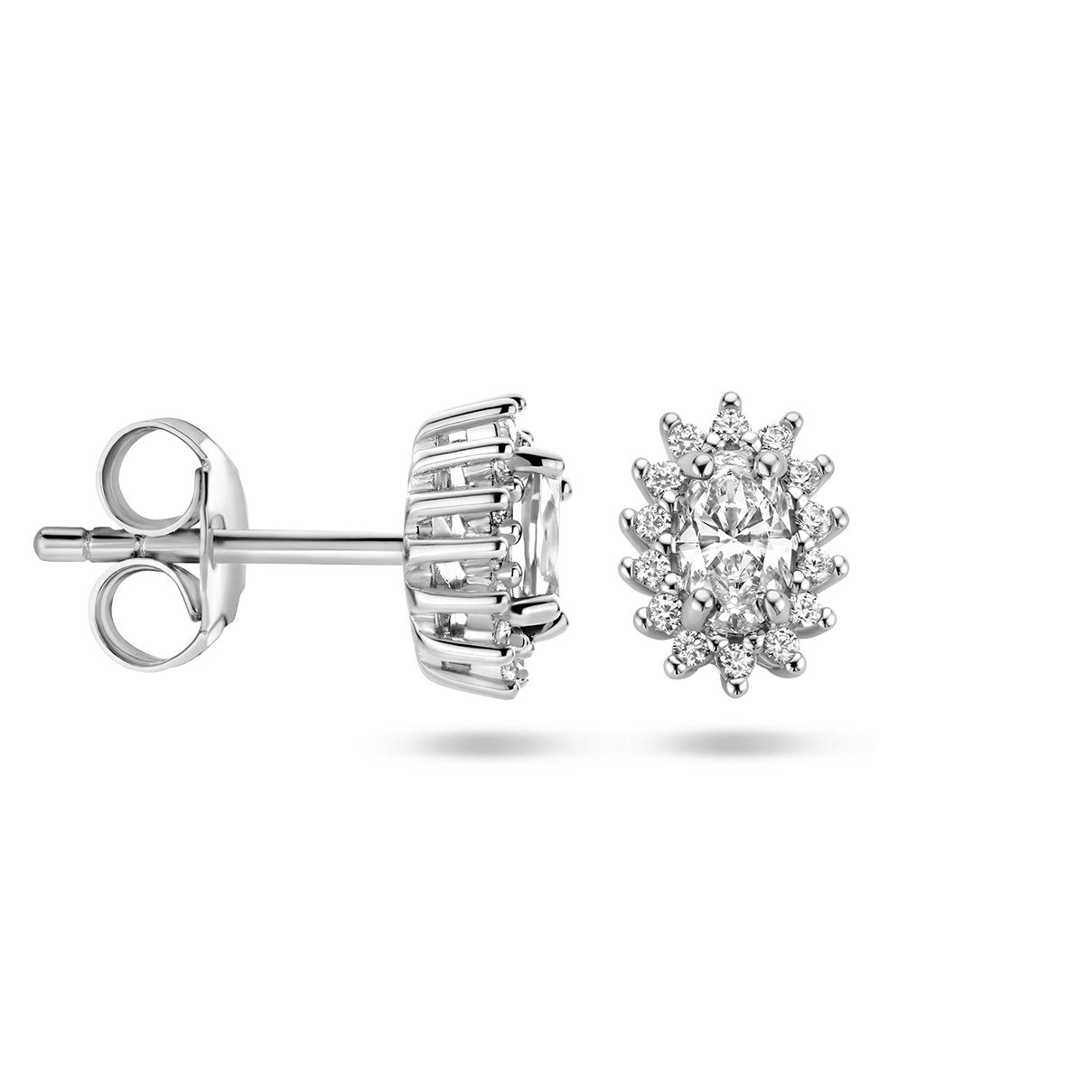 Zilver Gerhodineerd Oorknoppen Zirkonia Halo 1336570 - PansiteNederland.nl