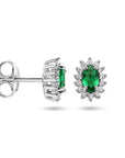 Zilver Gerhodineerd Oorknoppen Synth. Smaragd En Zirkonia Halo 1336572 - PansiteNederland.nl