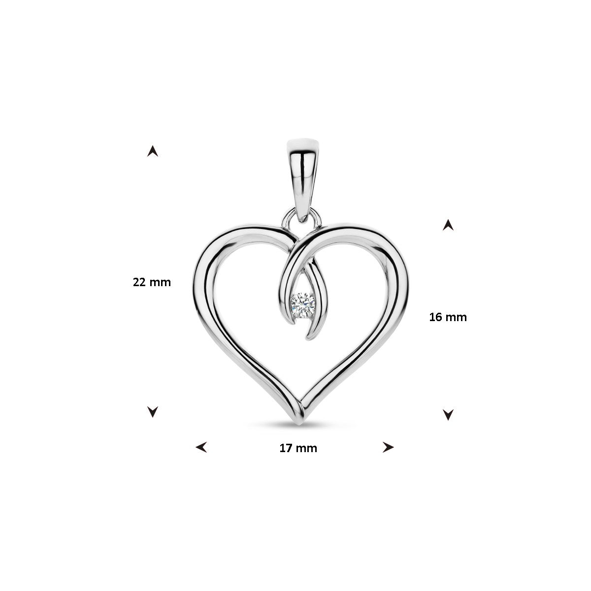 zilver gerhodineerd hanger hart zirkonia 1336705 - PansiteNederland.nl