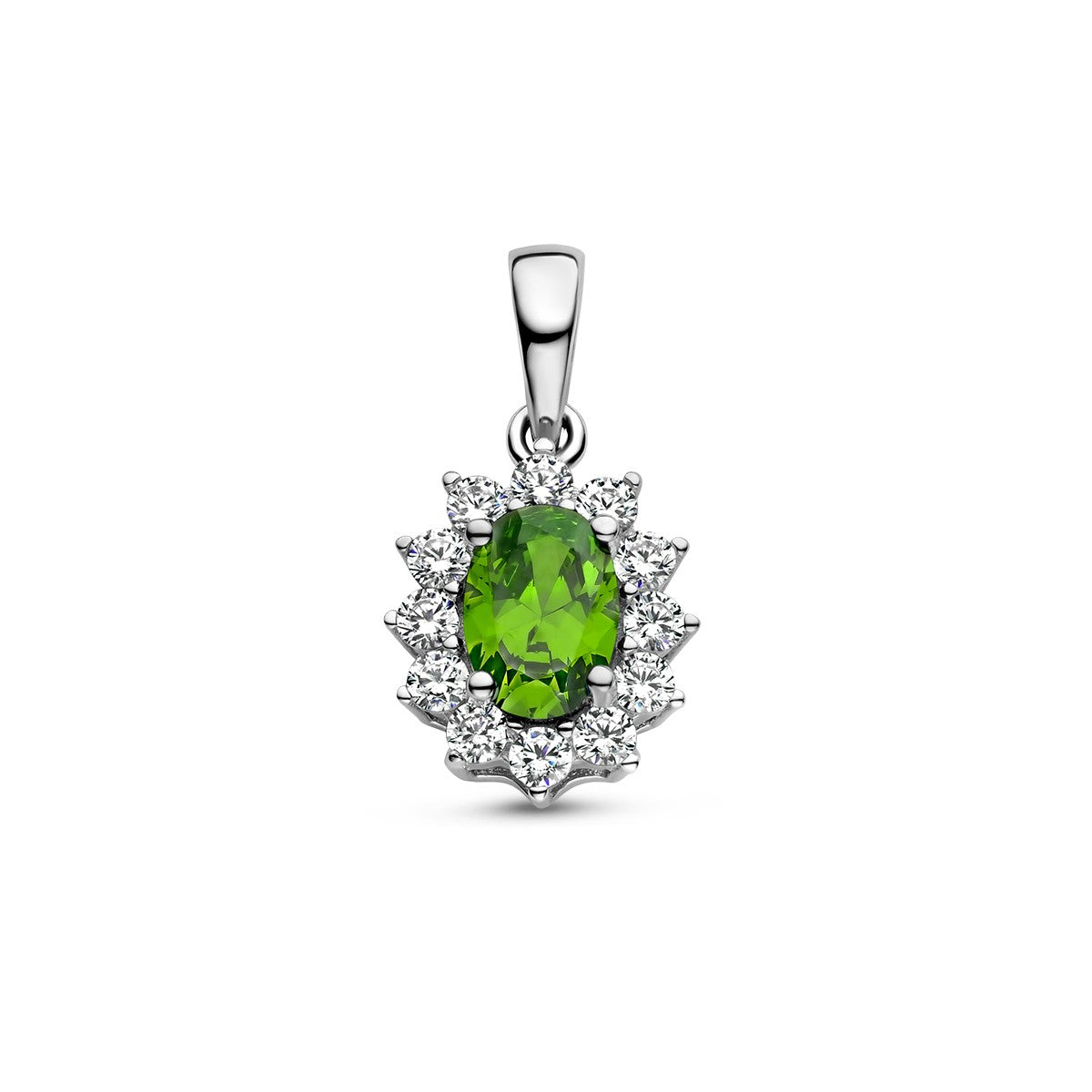 zilver gerhodineerd hanger groen en wit zirkonia halo 1336713 - PansiteNederland.nl