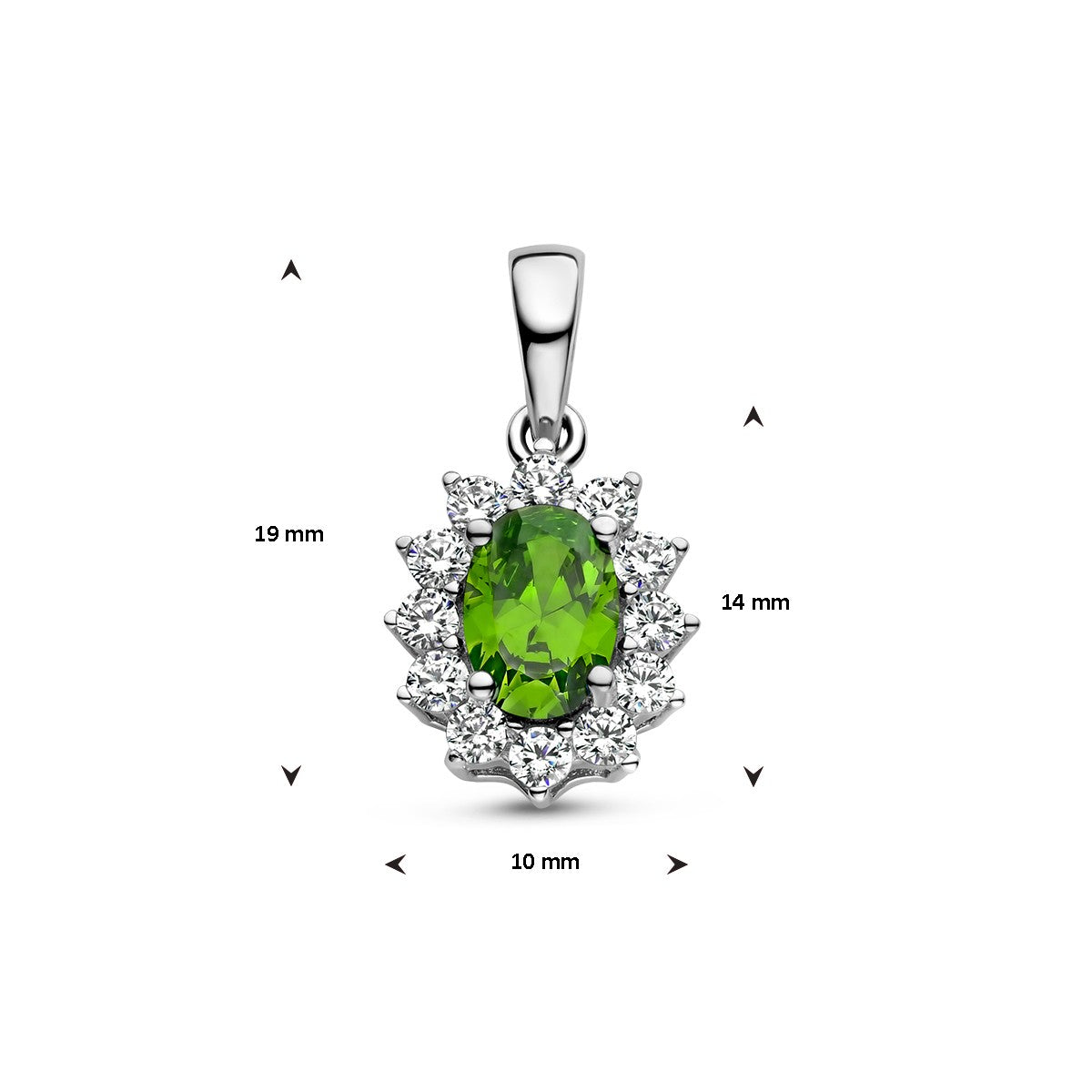 zilver gerhodineerd hanger groen en wit zirkonia halo 1336713 - PansiteNederland.nl