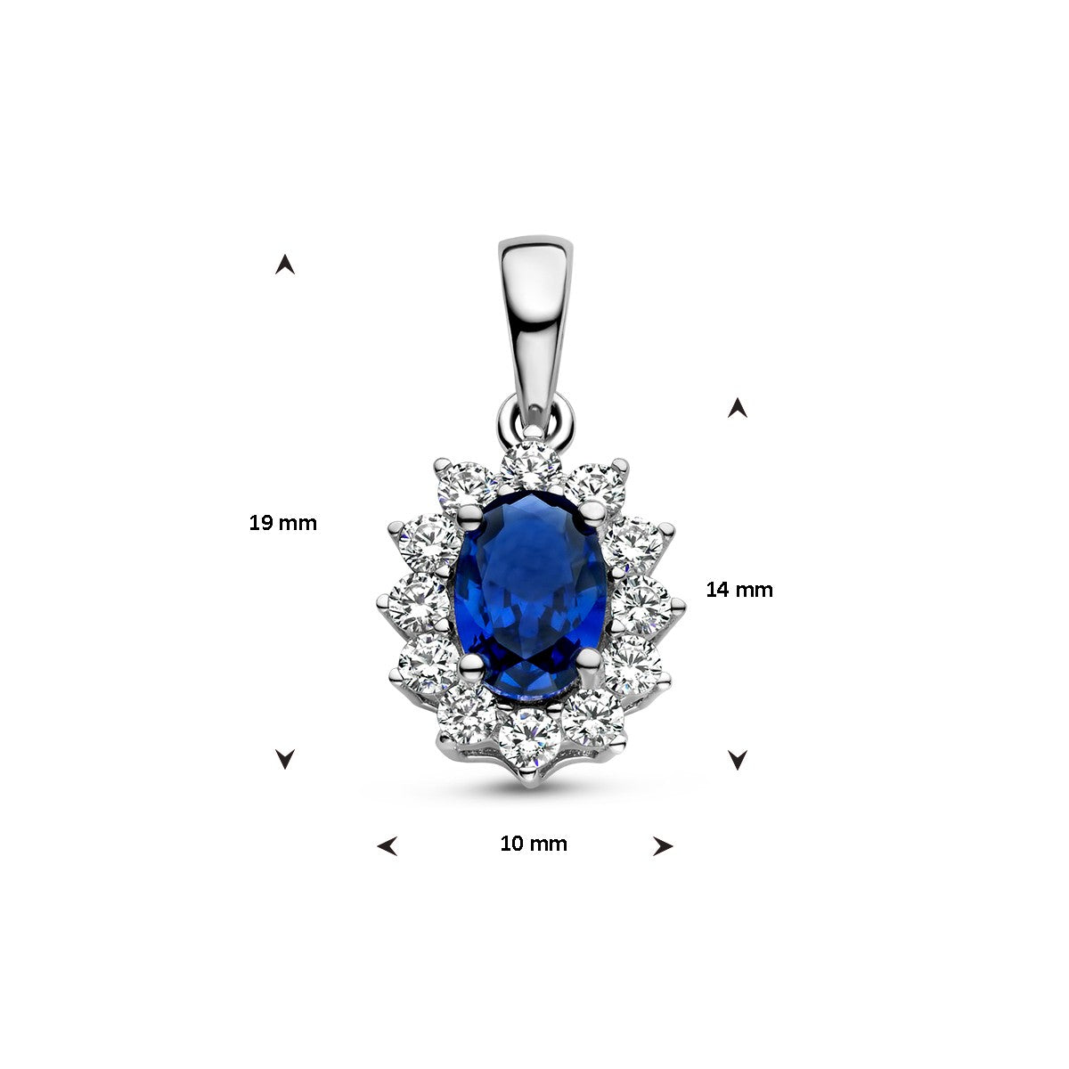 zilver gerhodineerd hanger saffierkleurig en wit zirkonia halo 1336714 - PansiteNederland.nl