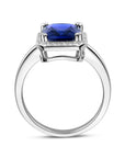 Gerhodineerd Zilver Ring Saffierkleurig En Wit Met Zirkonia Halo 1336812