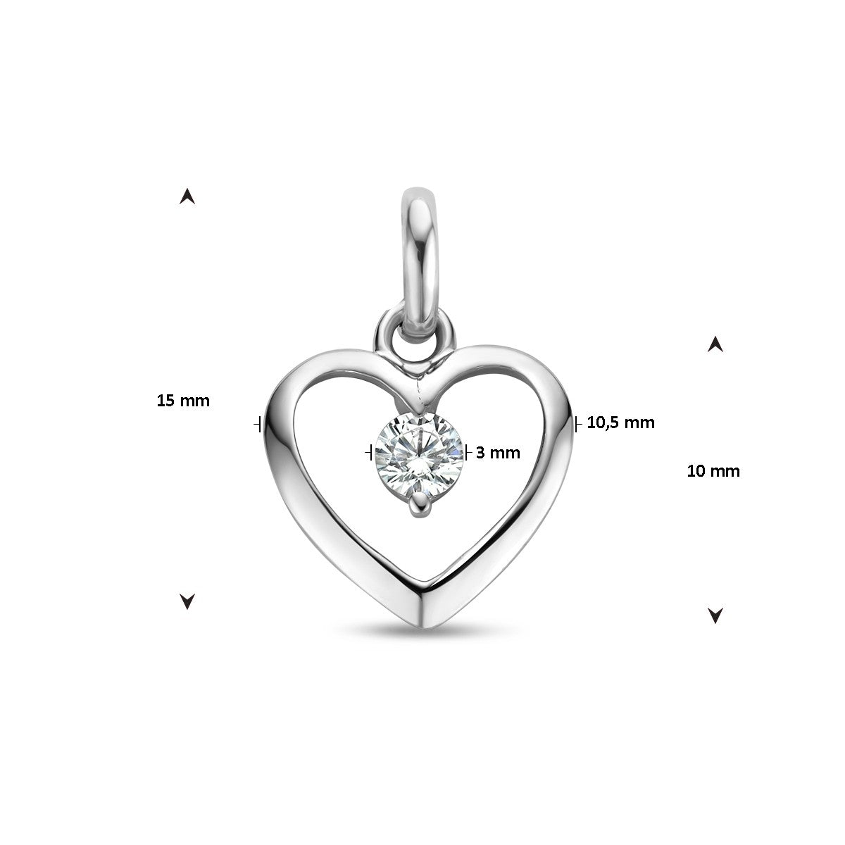 zilver gerhodineerd hanger hart zirkonia 1336992 - PansiteNederland.nl