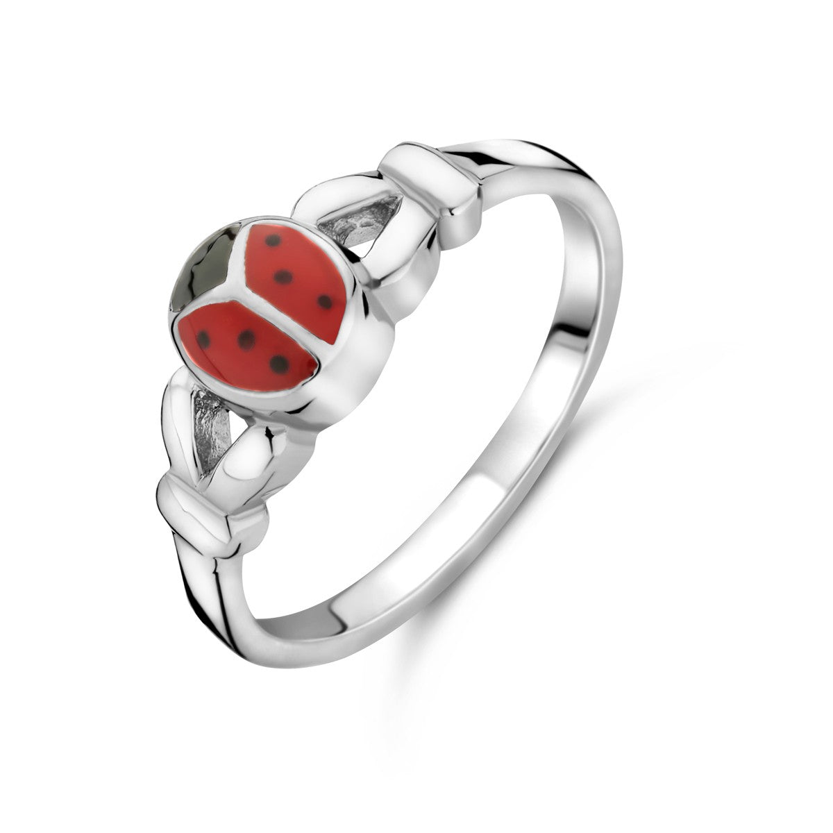 Ring lieveheersbeestje emaille zilver gerhodineerd