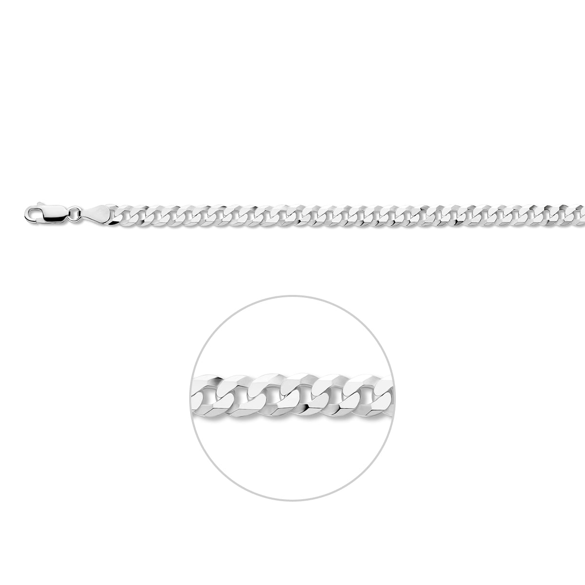 Gourmette 6 zijdes geslepen 5,4 mm zilver gerhodineerd