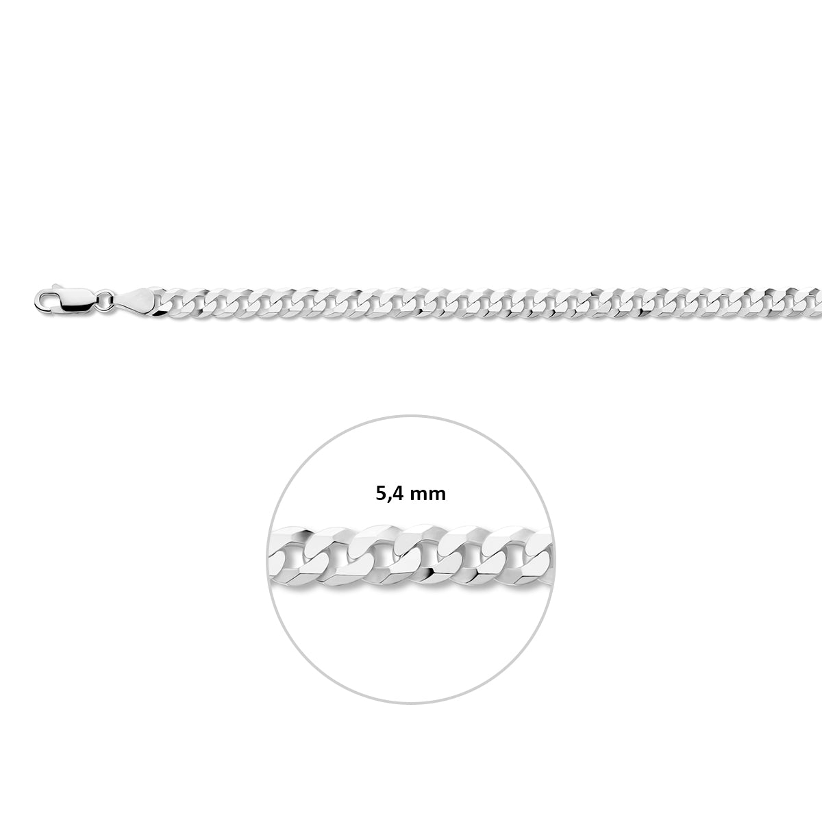 Gourmette 6 zijdes geslepen 5,4 mm zilver gerhodineerd