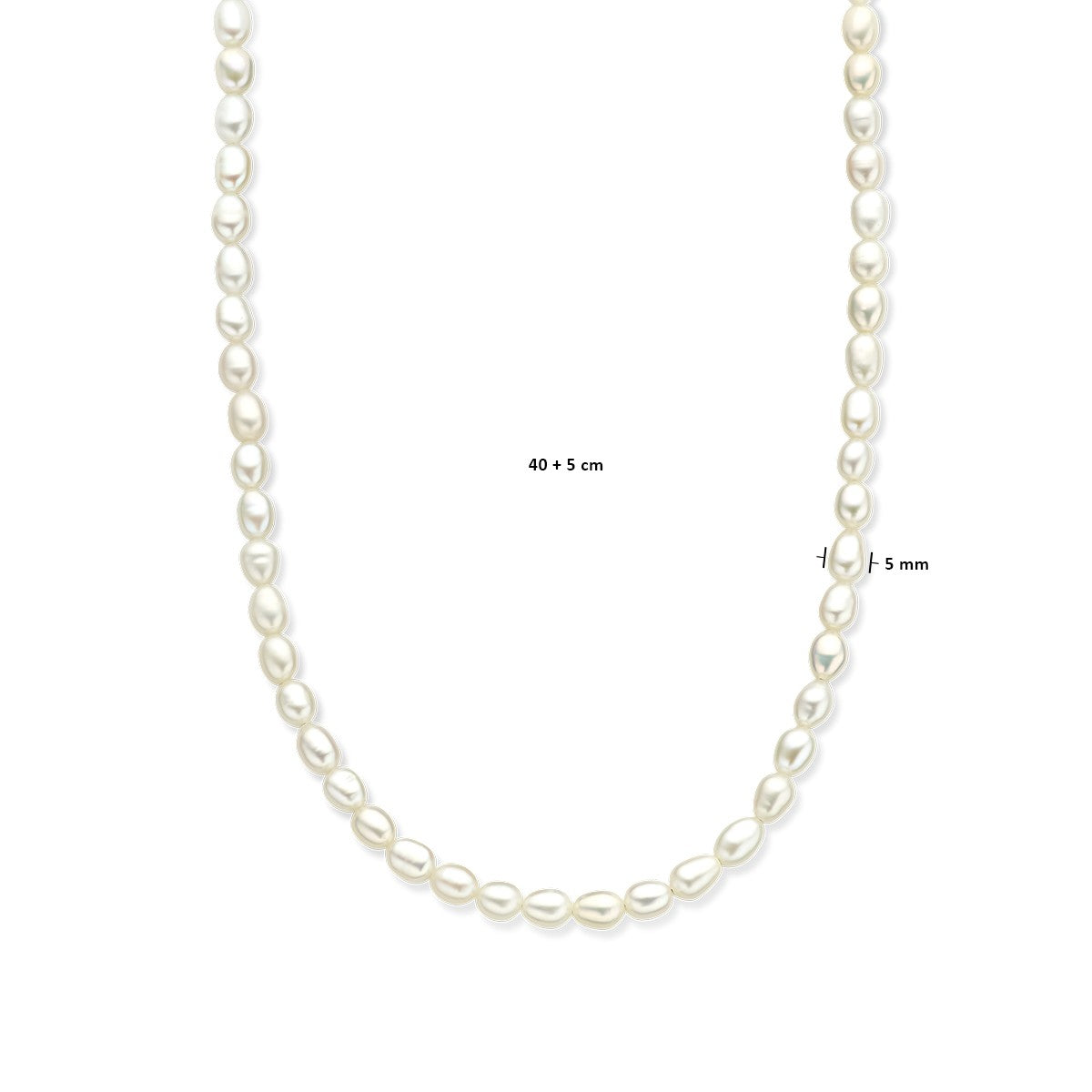Collier parels 5,0 mm 40 + 5 cm zilver