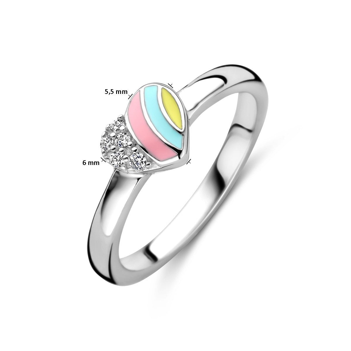 Ring hart zirkonia emaille zilver