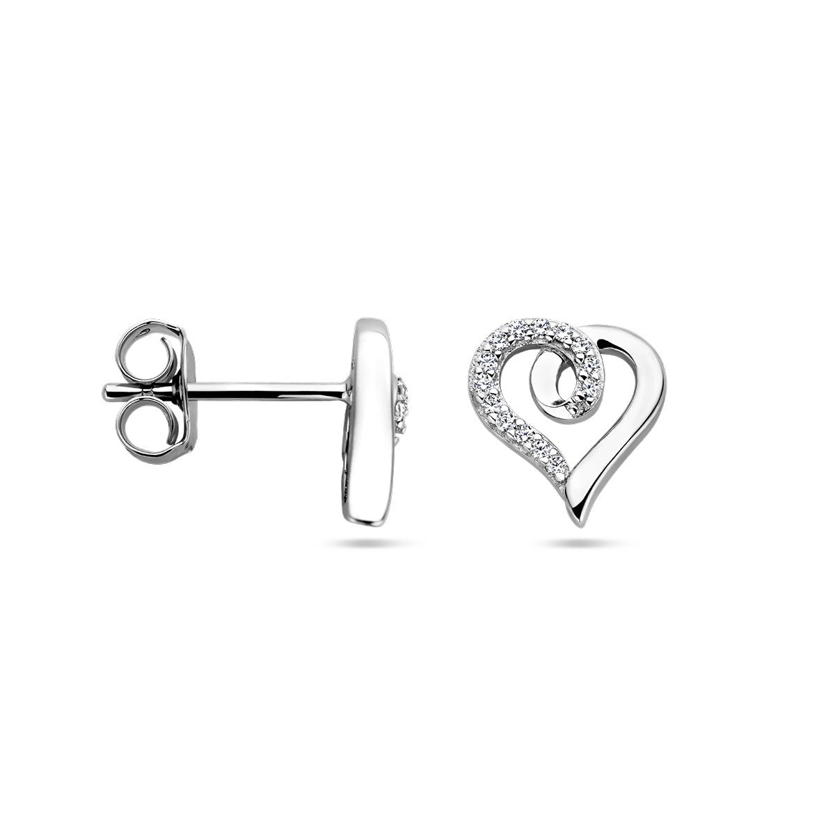 Oorbellen hart en zirkonia zilver