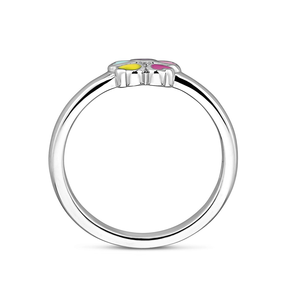 Ring bloem zirkonia emaille zilver