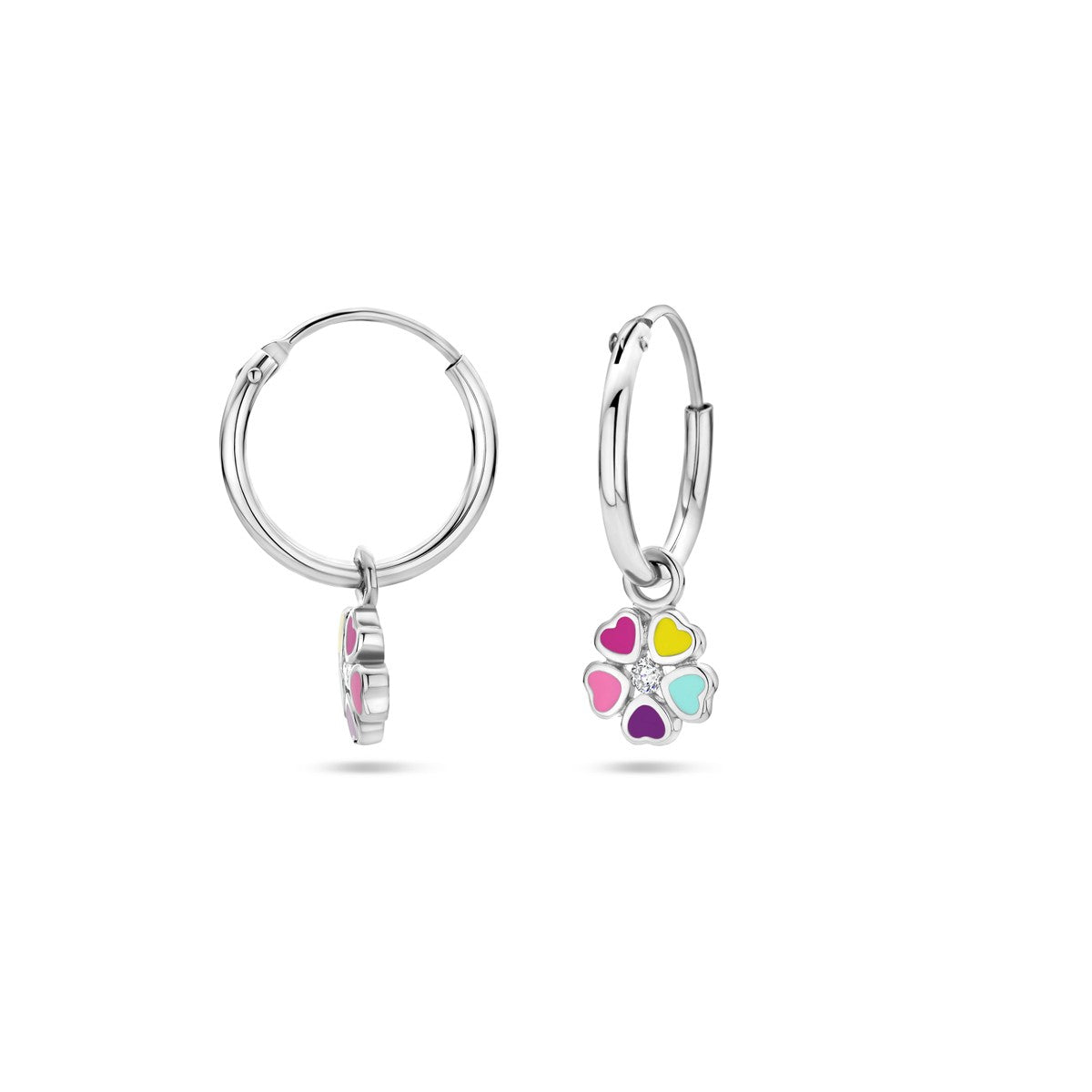 Oorbellen bloem emaille zirkonia zilver