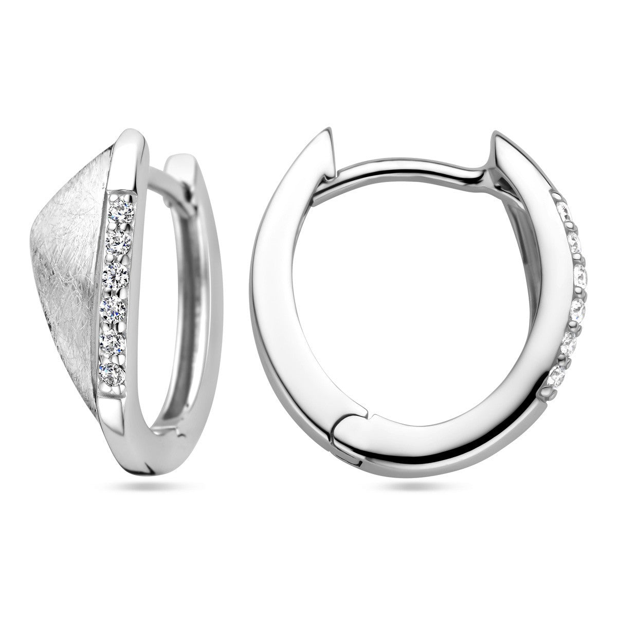 Zilver Gerhodineerd Klapoorringen Zirkonia Gescratcht 1338038 - PansiteNederland.nl