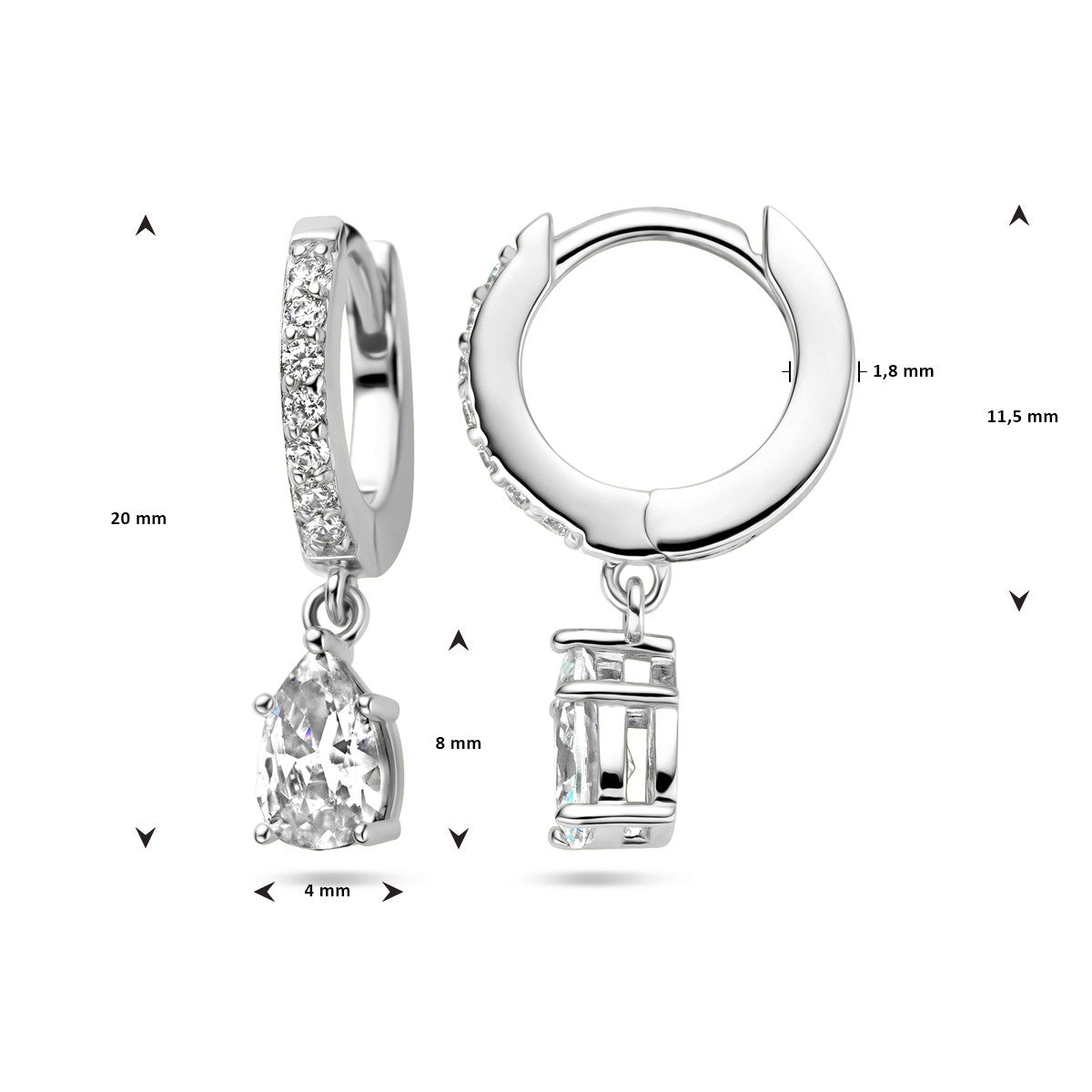 Zilver Gerhodineerd Klapoorringen Zirkonia 1338245 - PansiteNederland.nl