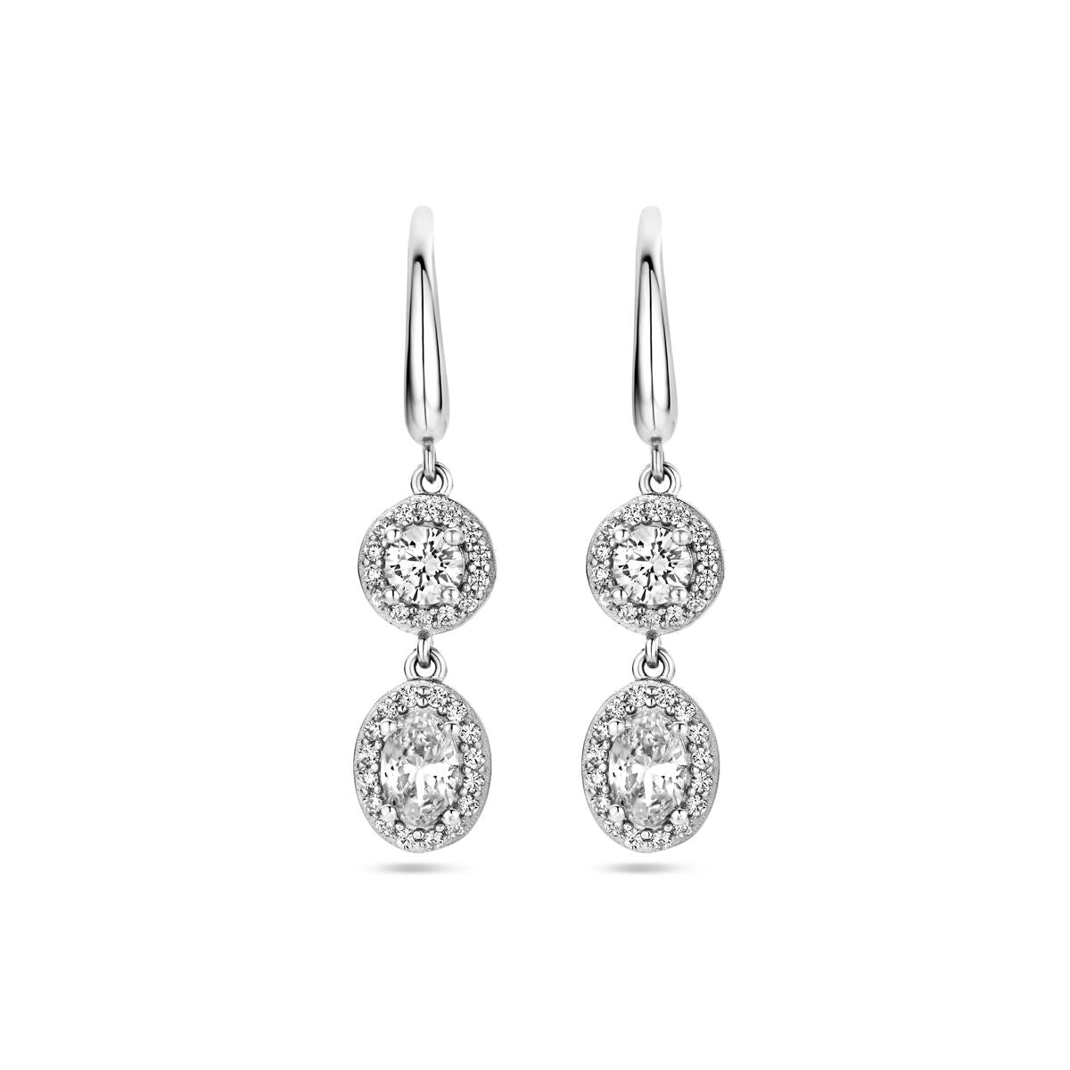 Zilver Gerhodineerd Oorhangers Zirkonia Halo Franse Haak 1338312 - PansiteNederland.nl