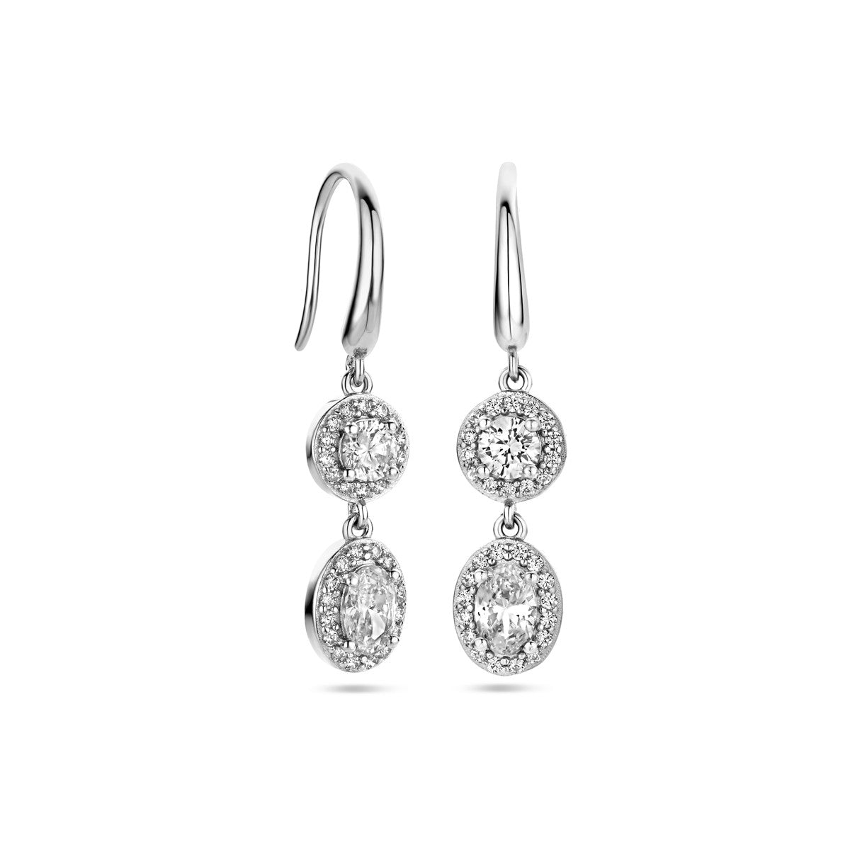 Zilver Gerhodineerd Oorhangers Zirkonia Halo Franse Haak 1338312 - PansiteNederland.nl